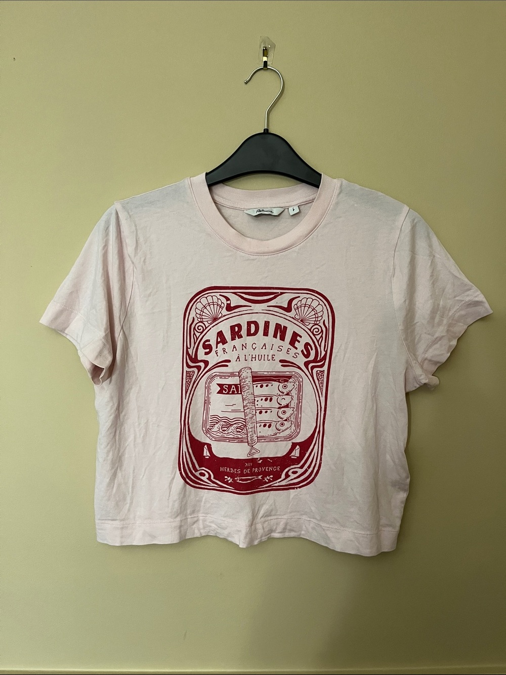 Graphic Sardines Tee in Light Pink with Red Print